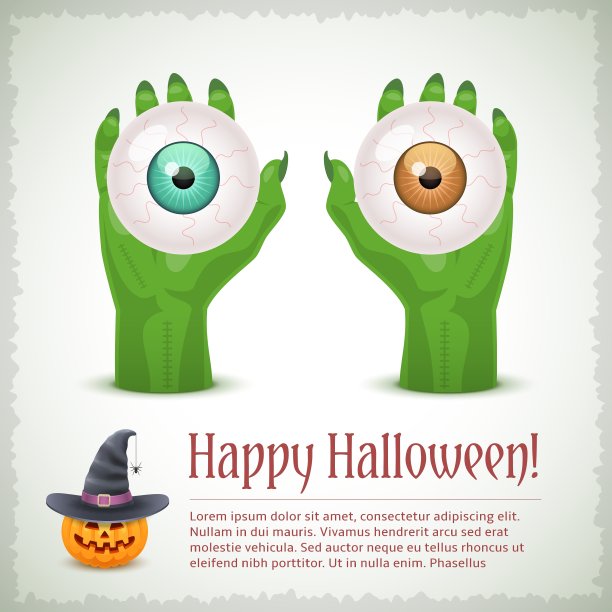 万圣节快乐卡片用两只手捧着眼睛图片下载