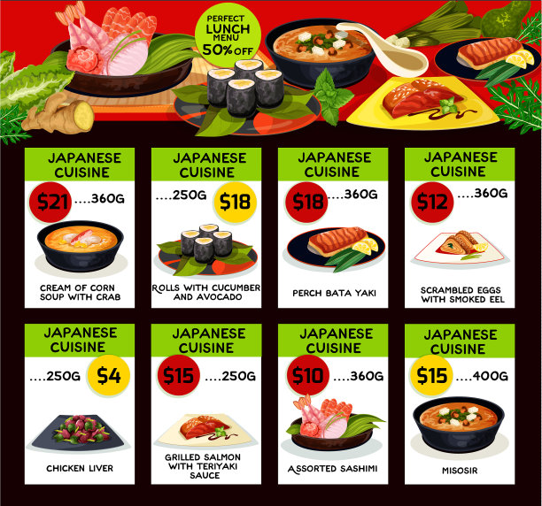 日本料理餐厅的价格菜单图片下载