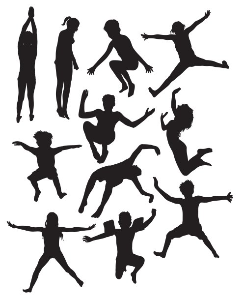 在游泳池里玩耍的孩子剪影图片下载