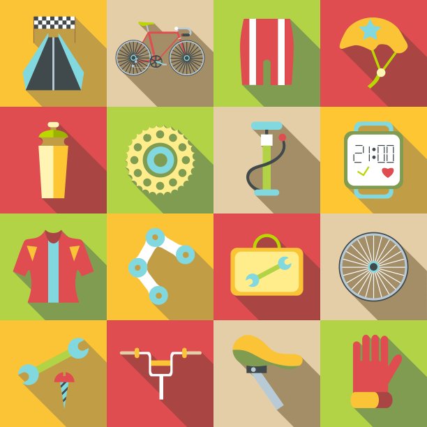 自行车项目图标设置平面风格图片下载