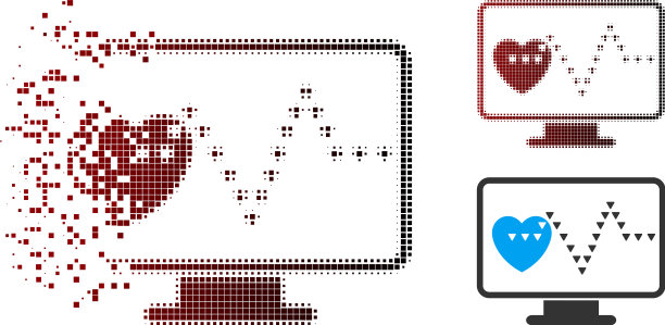 破碎的像素半色调心脏监测图标图片下载