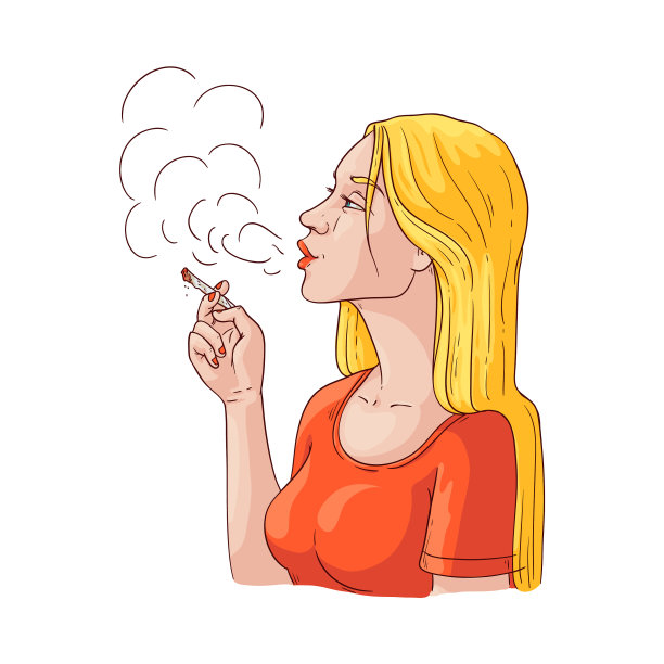 年轻女子吸烟与香烟图标图片下载
