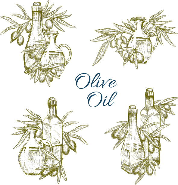 橄榄油瓶素描图标集图片下载