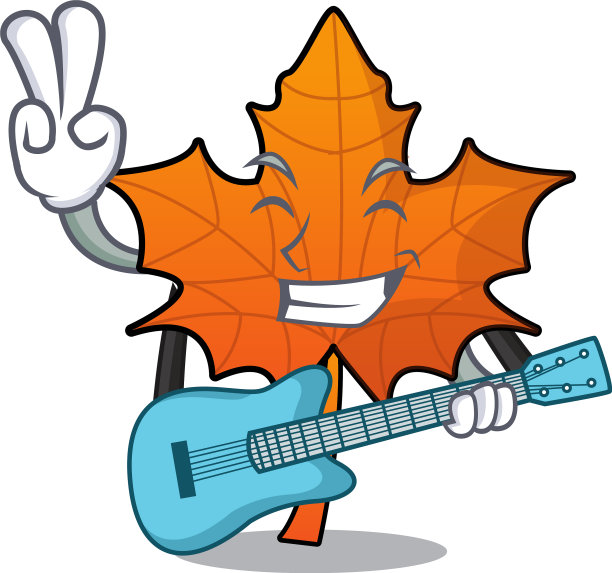用吉它红枫叶做卡通吉祥物图片下载