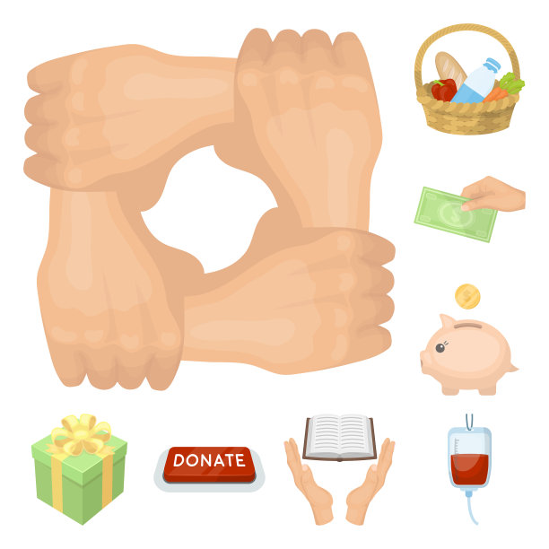 慈善和捐赠卡通图标在集合图片下载