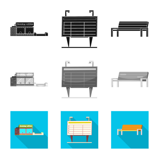 孤立对象的火车和车站标志集图片下载