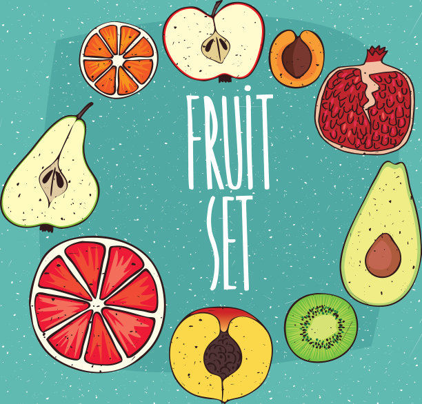 套孤立的水果在横截面图片下载