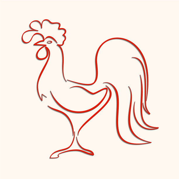 红色的图标公鸡在线条的形式图片下载
