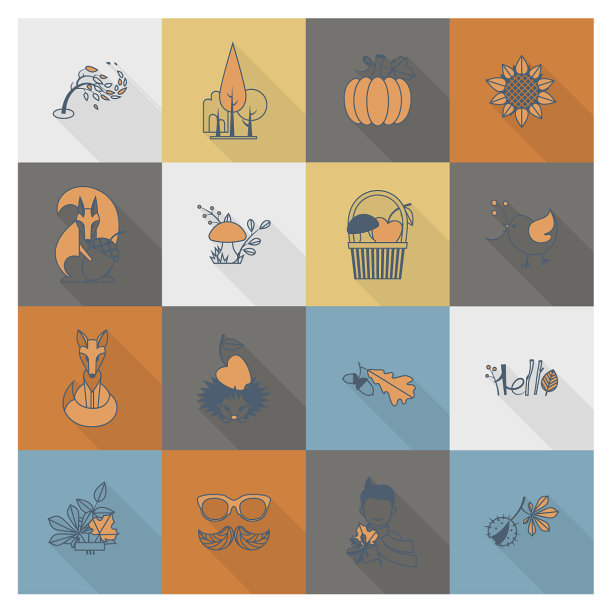 一套平坦的秋天图标图片下载