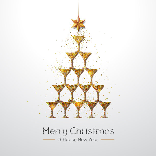 有金色香槟杯的圣诞海报图片下载