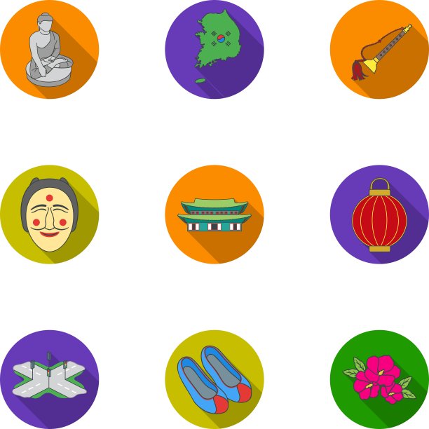 韩国以扁平的大风格设置图标图片下载