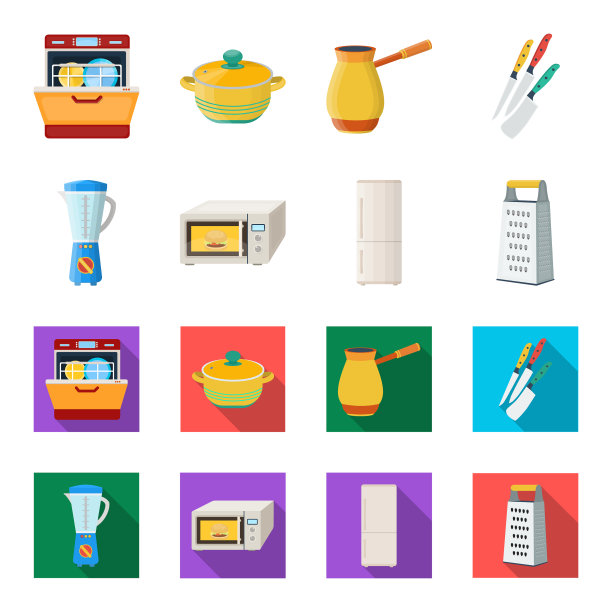 厨房设备卡通平面图标设置图片下载