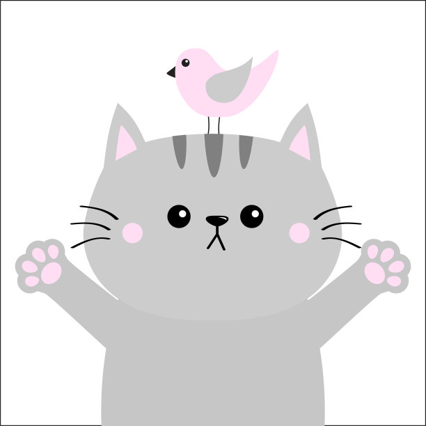 灰猫张开手拥抱粉红鸟图片下载