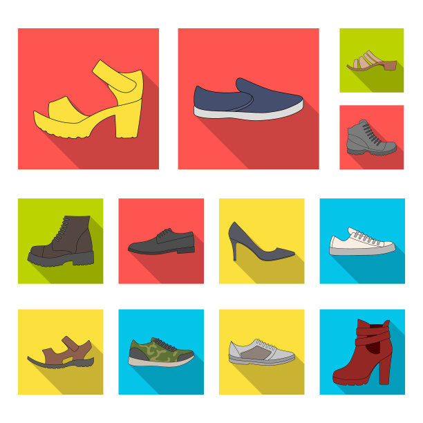 不同的鞋子平底图标在集合为图片下载