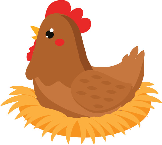 可爱的母鸡坐在鸟巢卡通农场的鸟图片下载