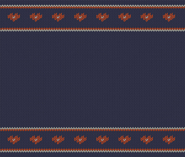 羊毛编织图案与红色的心在蓝色图片下载