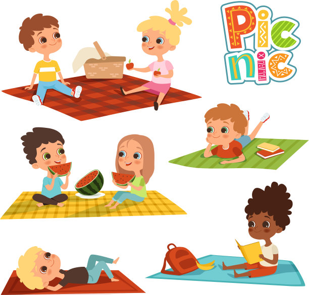 有趣的孩子在公园野餐概念图片图片下载