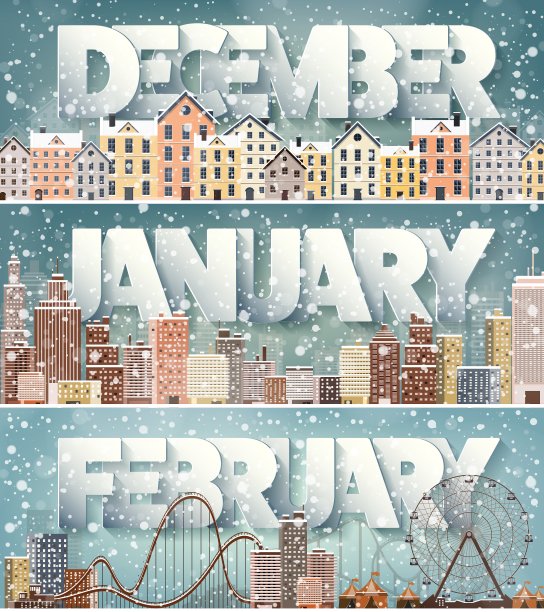 冬季城市景观城市剪影镇天际线图片下载