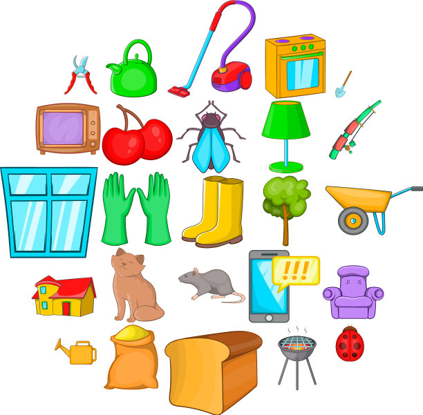 乡村房子图标设置卡通风格图片下载