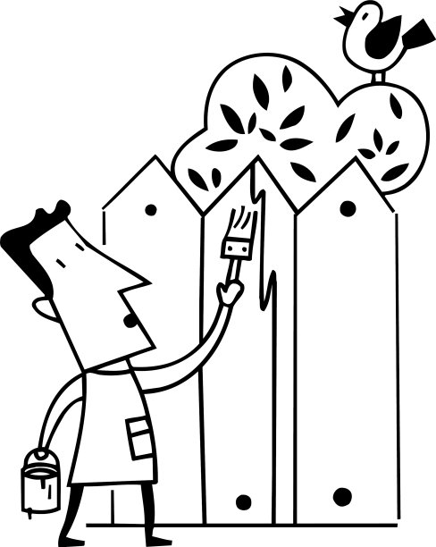 男子粉刷家庭围栏图片下载