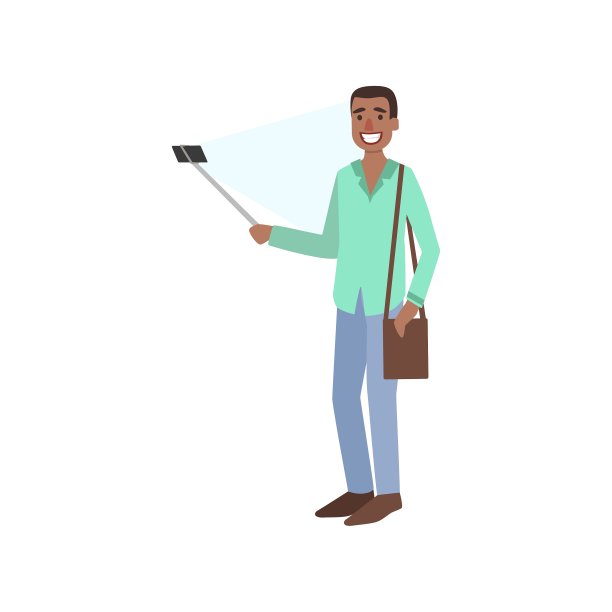 黑人用自拍杆拍照图片下载