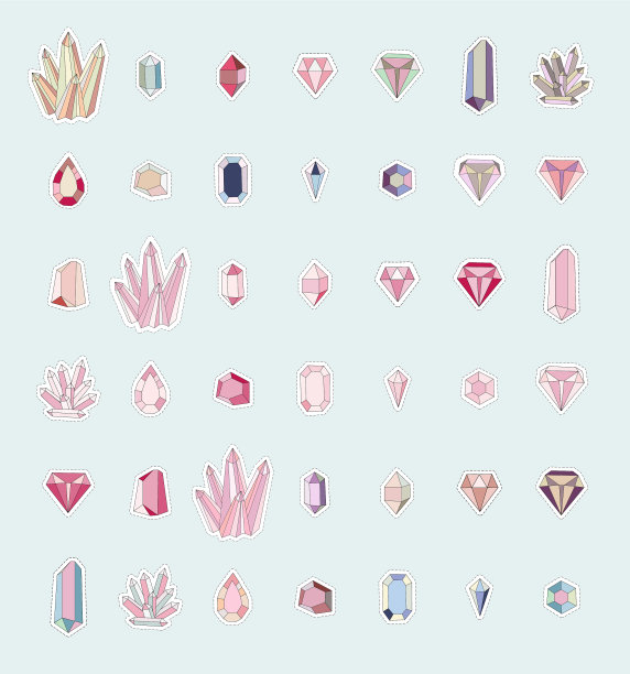 一组孤立的彩色晶体补丁图片下载