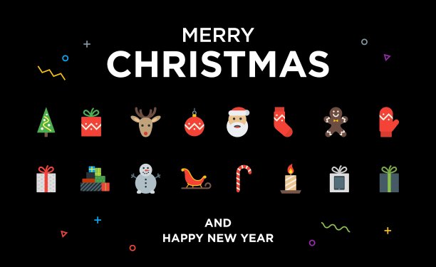 圣诞贺卡与字母图标和图片下载