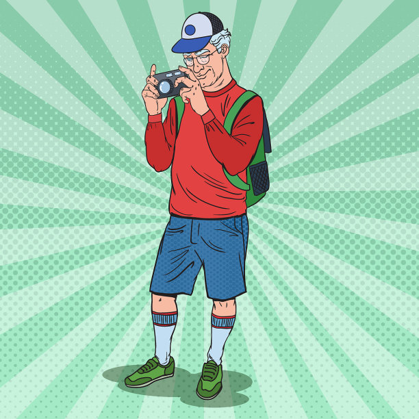 波普艺术成熟的男人用相机拍照图片下载