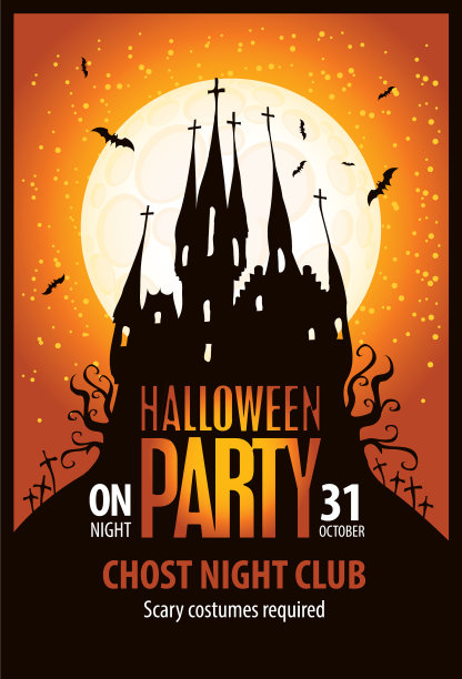 带有恐怖哥特式城堡的万圣节横幅图片下载