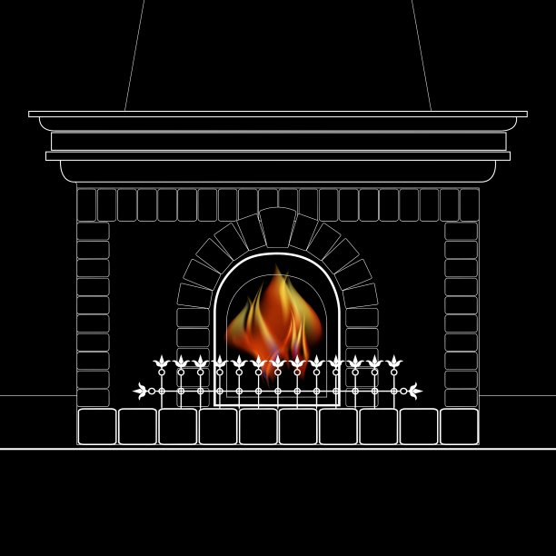 白色轮廓的壁炉与火焰隔离图片下载