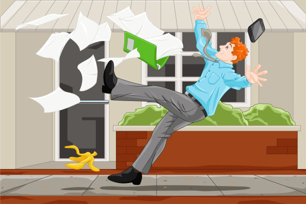 商人踩在香蕉皮上滑倒了图片下载