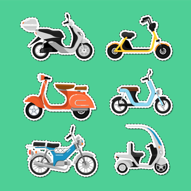 复古和现代滑板车标签集图片下载