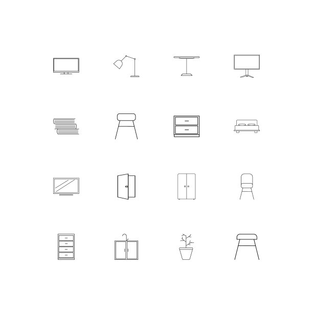家具简单的线性图标设置概述图标图片下载