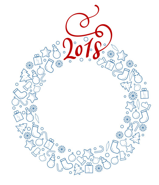 2018年新年和程式化的扁平圣诞玩具上图片下载