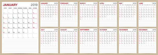 英语2019年日历图片下载