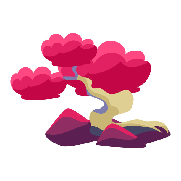 粉红色的树和紫色的岩石盆景微型图片下载