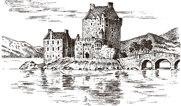 苏格兰古城堡单色图形图片下载