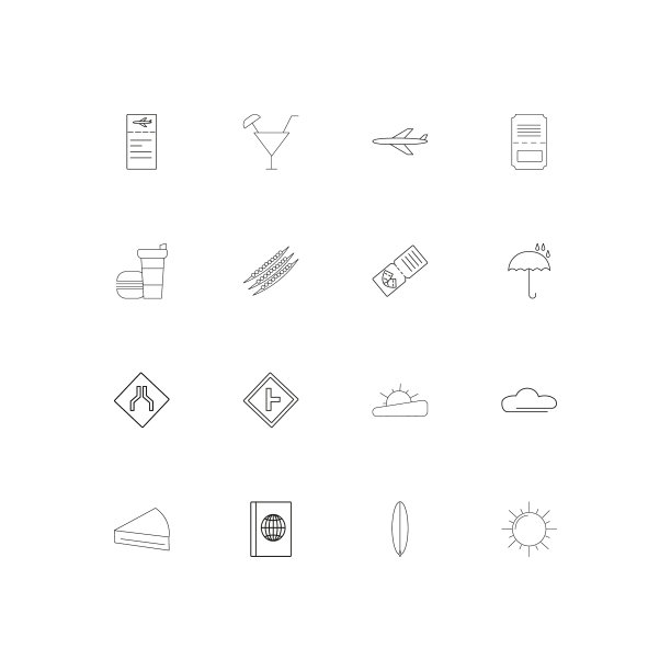 旅行简单的线性图标设置概述图标图片下载