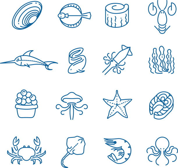海鲜鱼细线图标图片下载