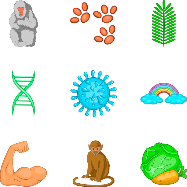 热带动物图标设置卡通风格图片下载