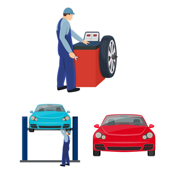 汽车升降泵等卡通图标设备图片下载