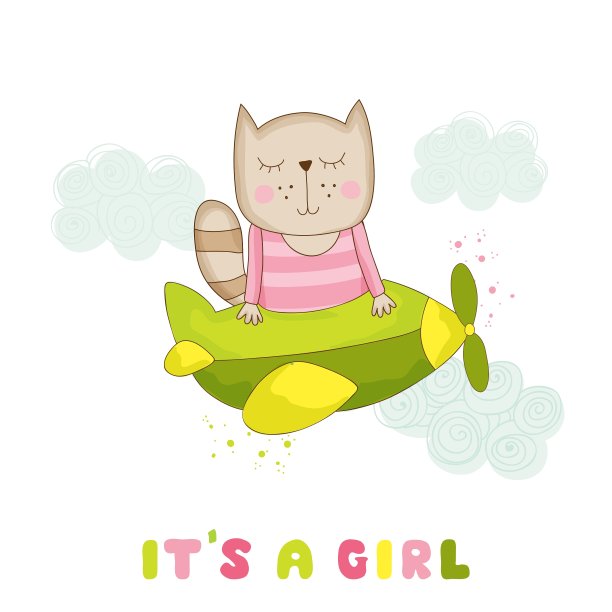 在飞机上飞行的小女孩猫宝宝送礼卡图片下载