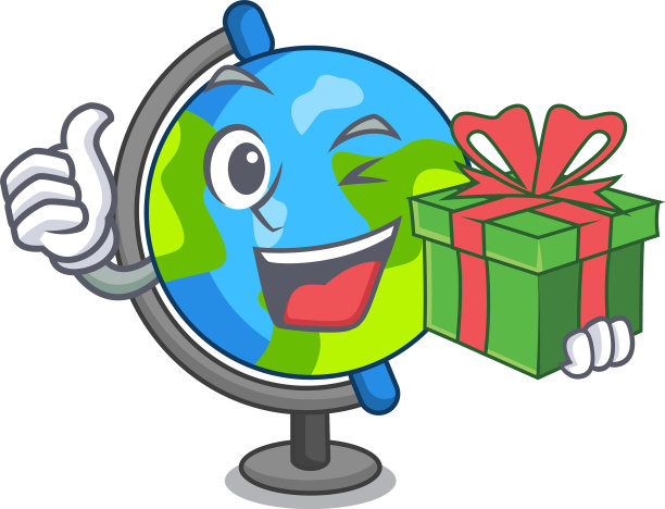 带有卡通风格的礼品地球仪吉祥物图片下载