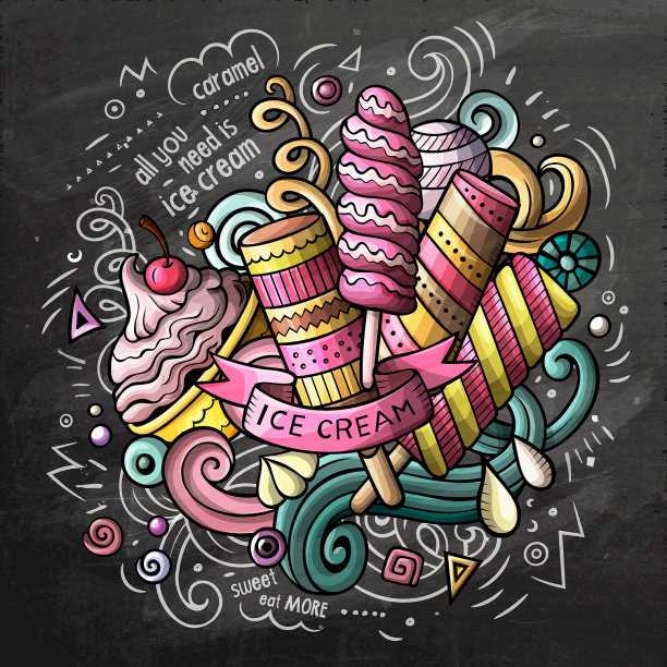 冰淇淋卡通涂鸦水彩画图片下载