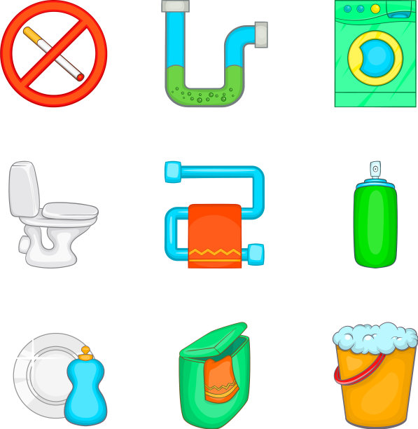 卫生设备图标设置卡通风格图片下载