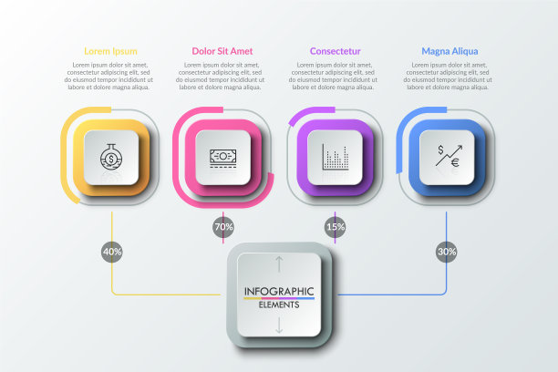四个线形象形图内的彩色方块图片下载