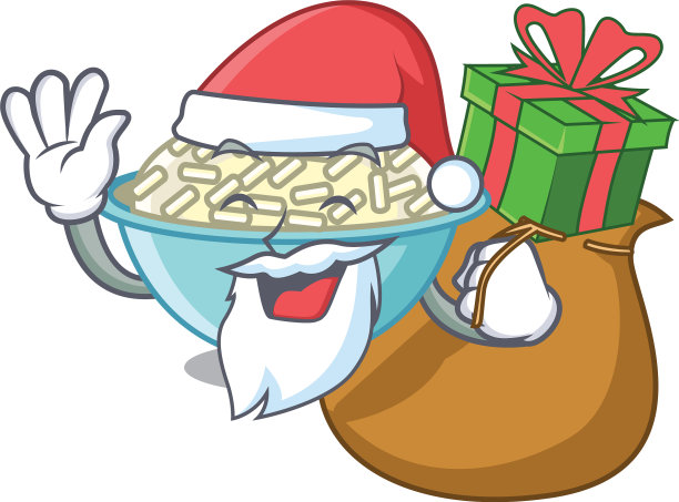 圣诞老人用卡通吉祥物碗送礼物图片下载