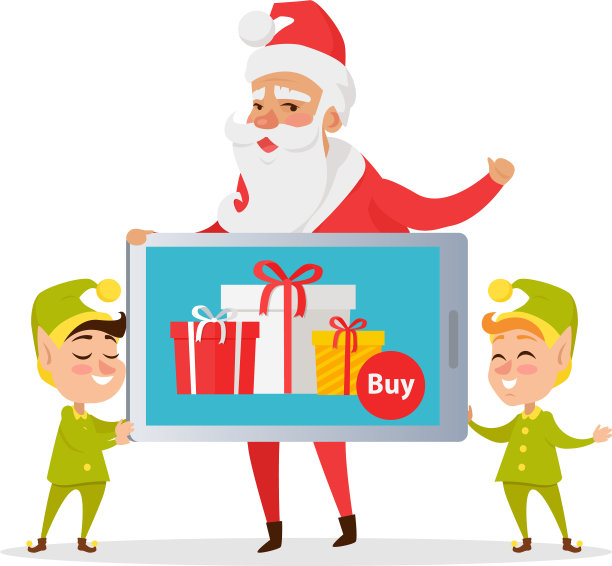 有圣诞老人和精灵的圣诞特卖贺卡图片下载