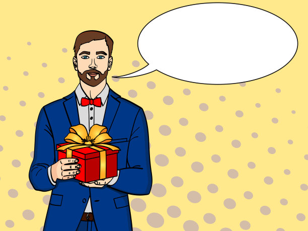 男人拿着一个大礼盒在复古漫画流行图片下载