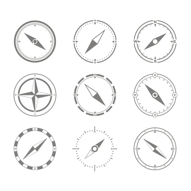 一套单色图标与指南针图片下载